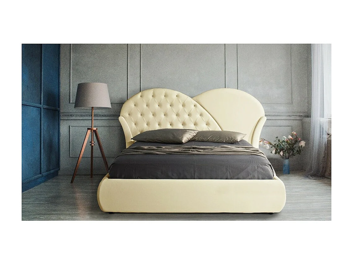 Letto con contenitore Marubi colore crema bottoni effetto cristallo