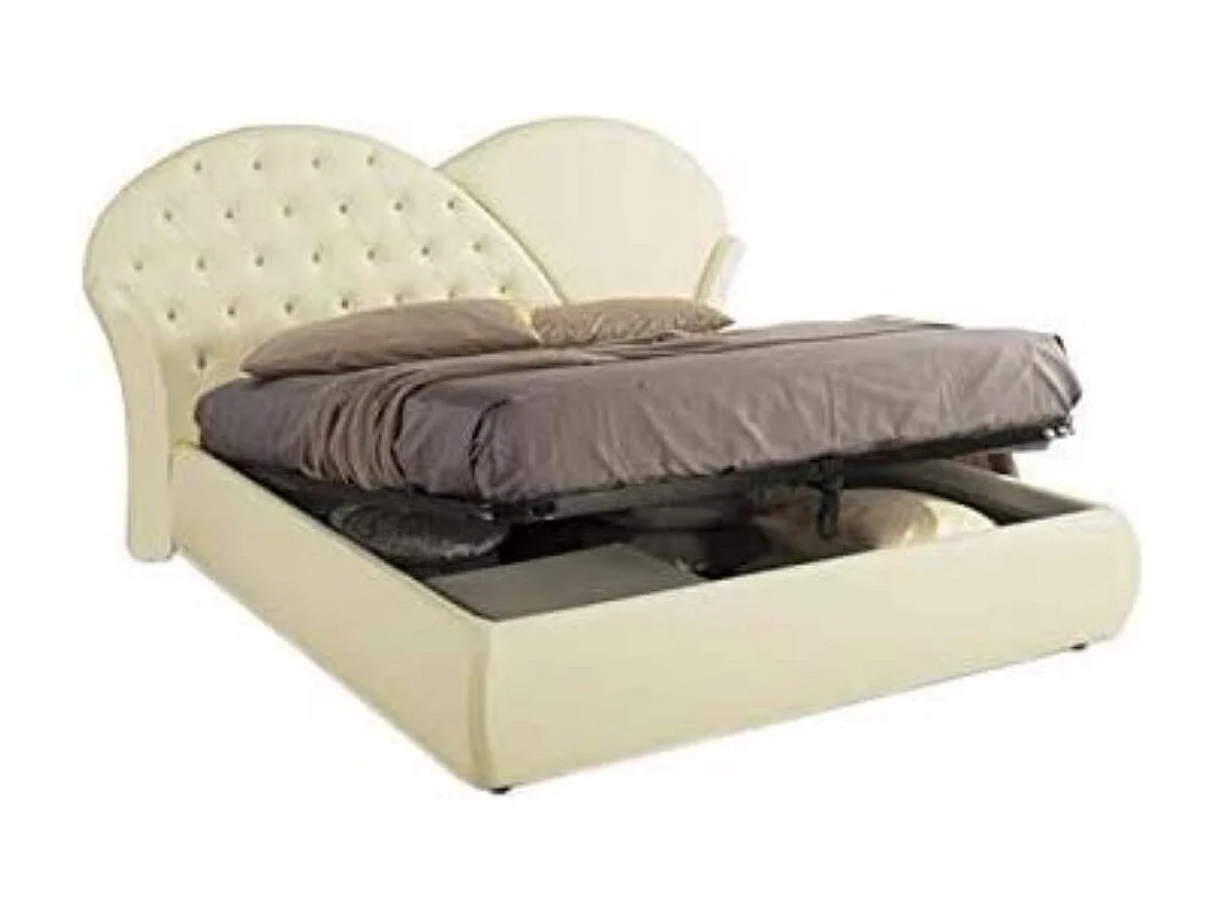 Letto con contenitore Marubi colore crema bottoni effetto cristallo