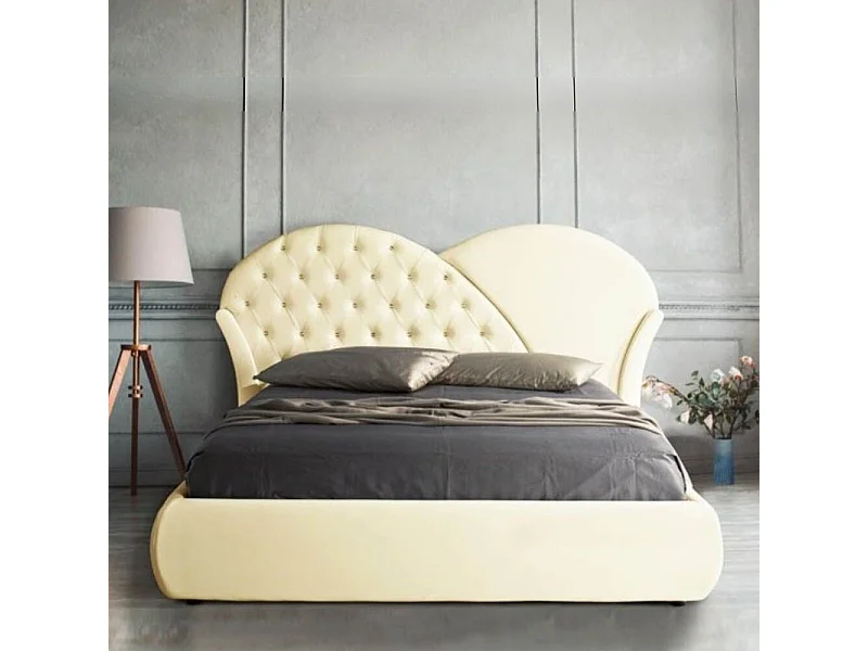 Letto con contenitore Marubi colore crema bottoni effetto cristallo