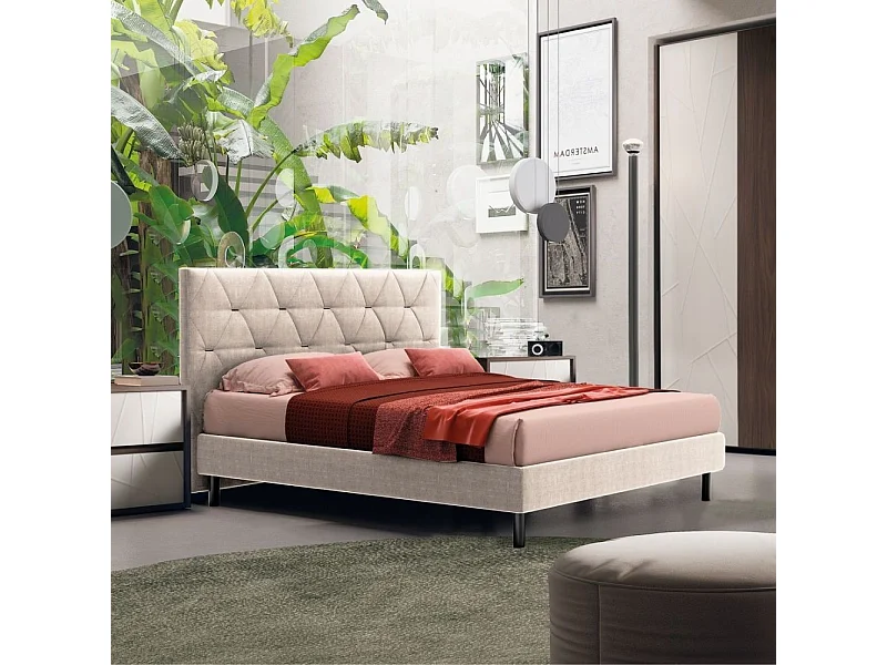 Letto matrimoniale contenitore testiera trapuntata Cody colore beige