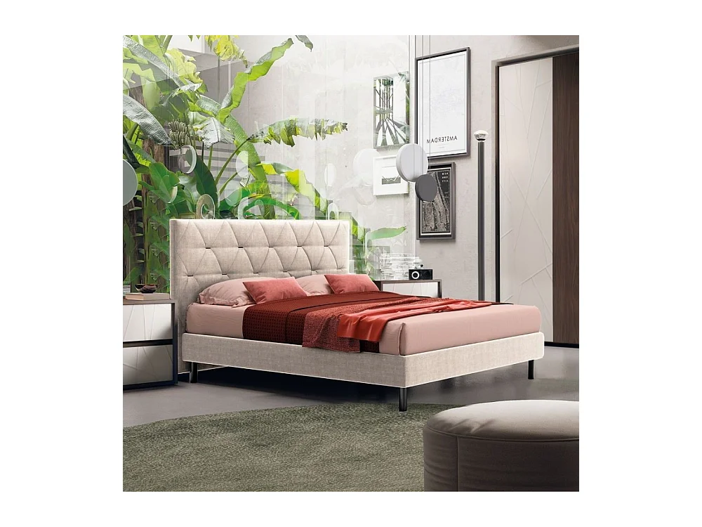Letto matrimoniale contenitore testiera trapuntata Cody colore beige