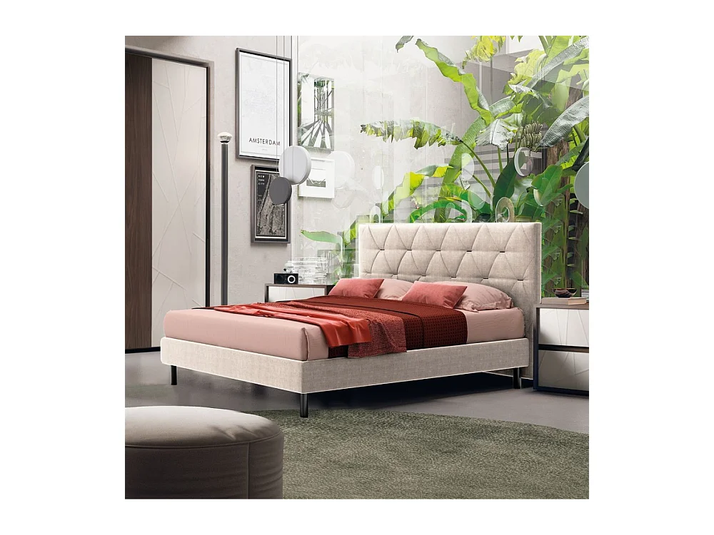 Letto matrimoniale contenitore testiera trapuntata Cody colore beige