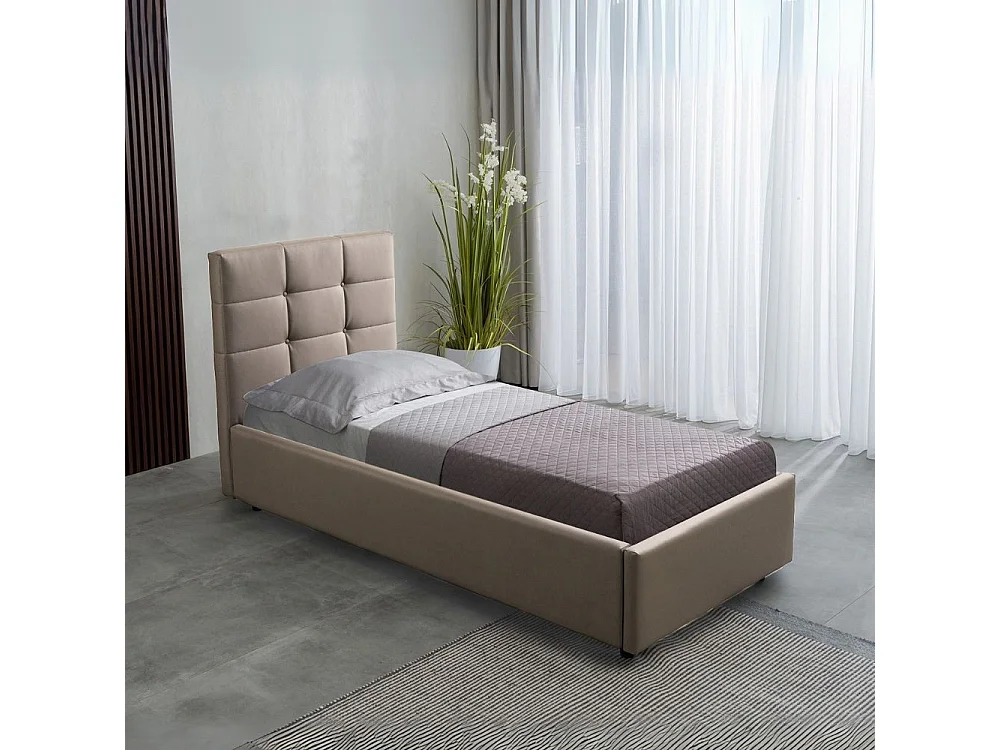 Letto singolo con contenitore Napoli ecopelle colore tortora