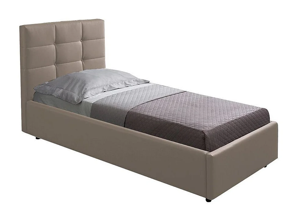 Letto singolo con contenitore Napoli ecopelle colore tortora