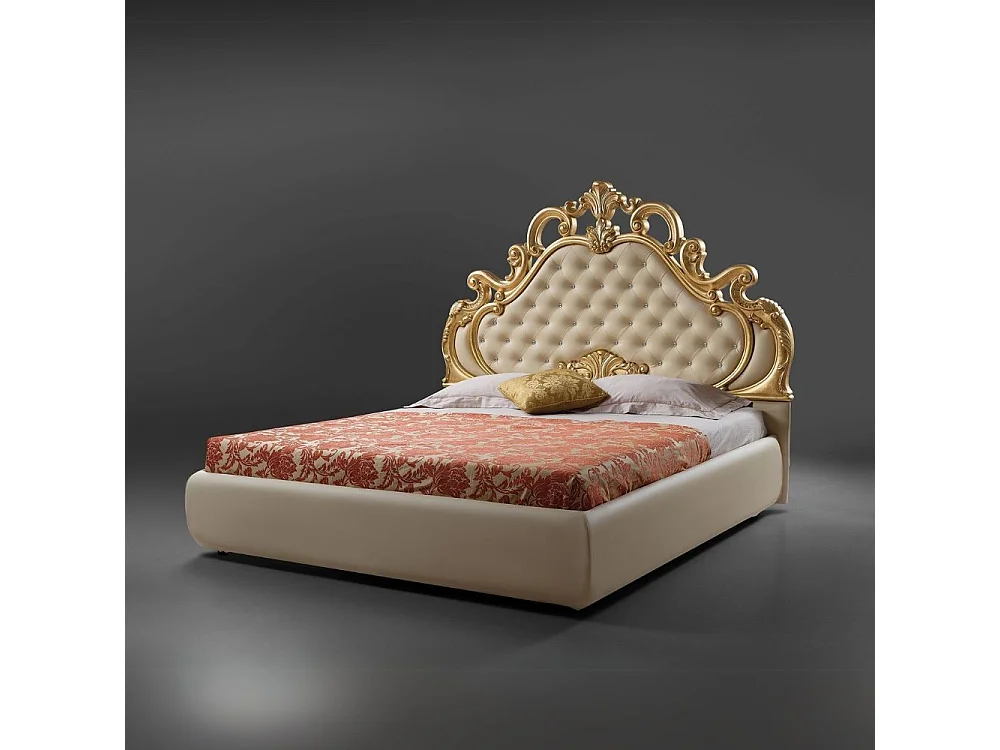Letto matrimoniale contenitore Aleksandra ecopelle crema testiera trapuntata con pietre cristallo 180x212x154H