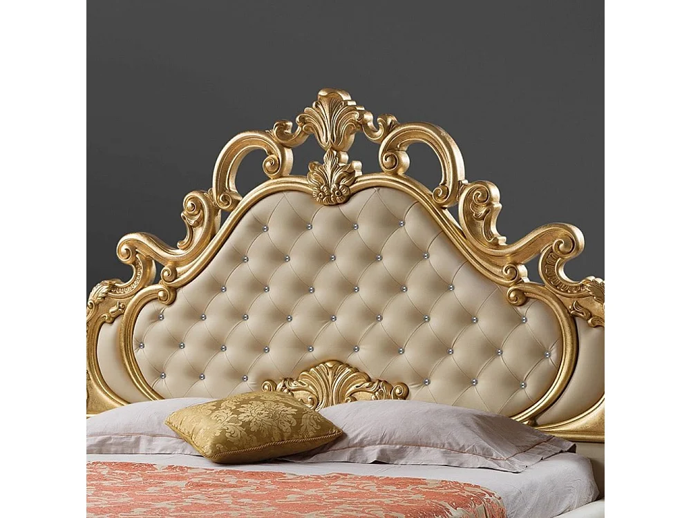 Letto matrimoniale contenitore Aleksandra ecopelle crema testiera trapuntata con pietre cristallo 180x212x154H