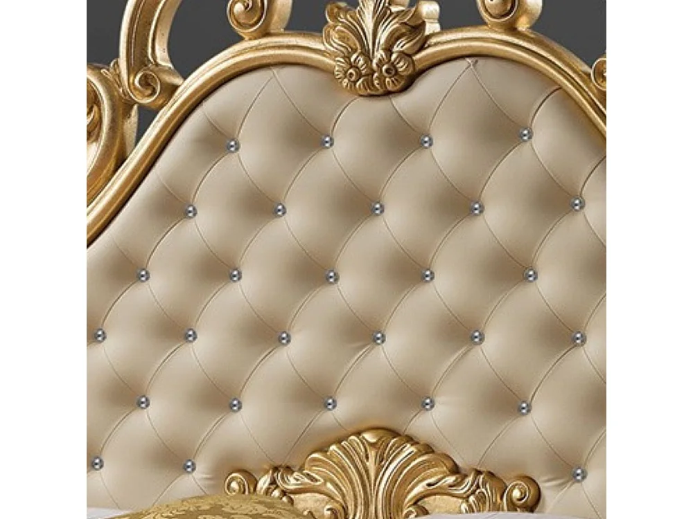 Letto matrimoniale contenitore Aleksandra ecopelle crema testiera trapuntata con pietre cristallo 180x212x154H