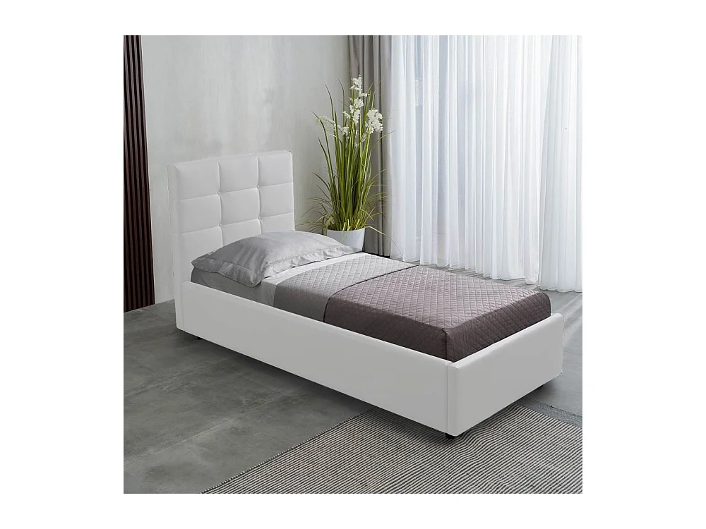 Letto singolo con contenitore Napoli ecopelle colore bianco