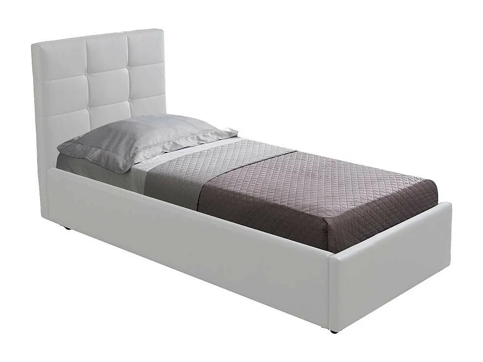 Letto singolo con contenitore Napoli ecopelle colore bianco