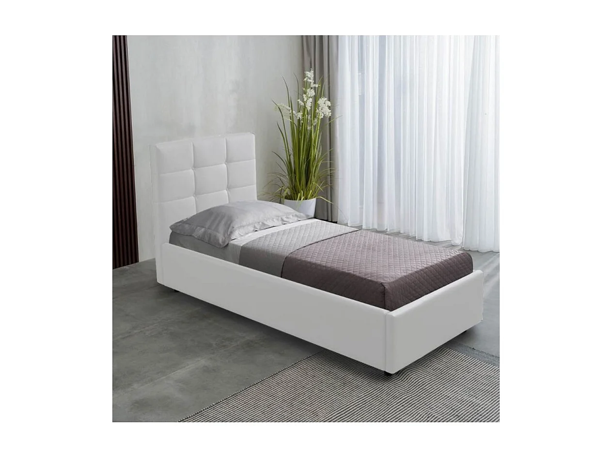 Letto singolo con contenitore Napoli ecopelle colore bianco