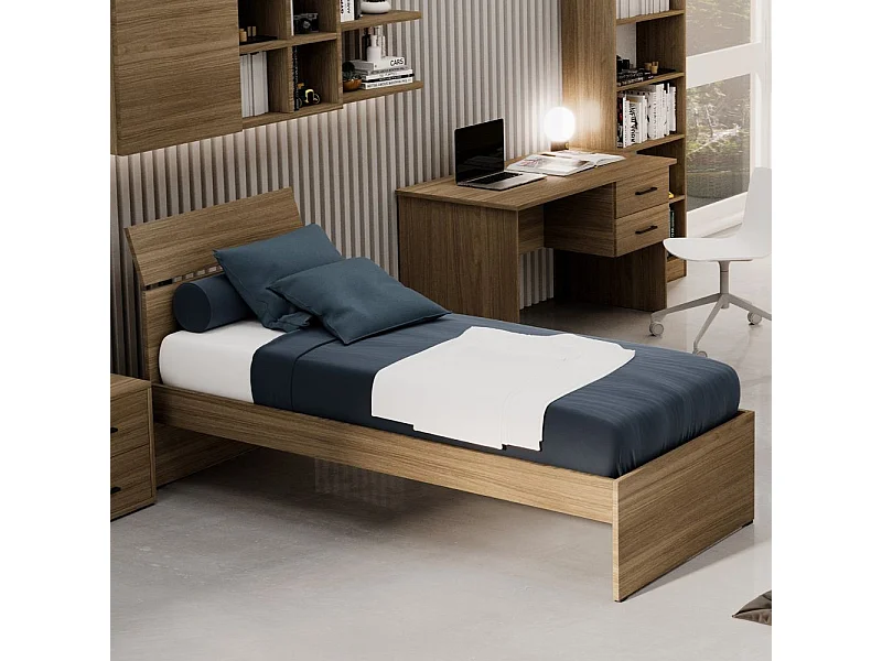 Letto singolo in legno colore noce naturale