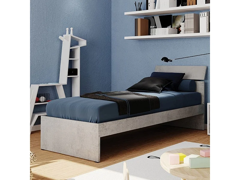 Letto singolo in legno colore cemento
