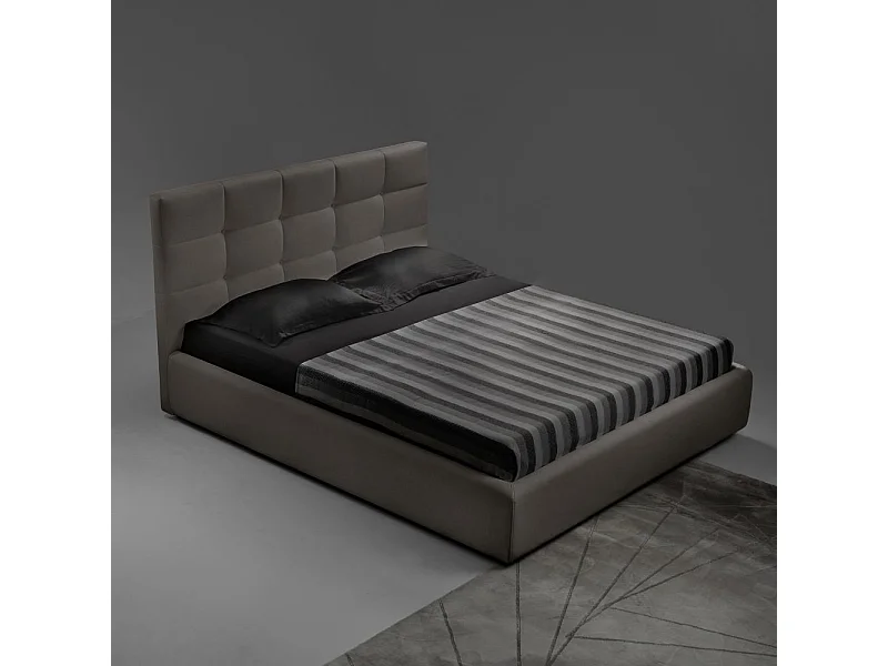 Letto matrimoniale con contenitore Napoli tessuto colore tortora