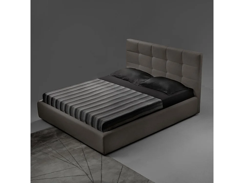 Letto matrimoniale con contenitore Napoli tessuto colore tortora