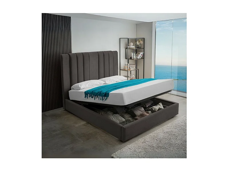 Letto matrimoniale Wilma imbottito con contenitore in tessuto Vogue colore grafite