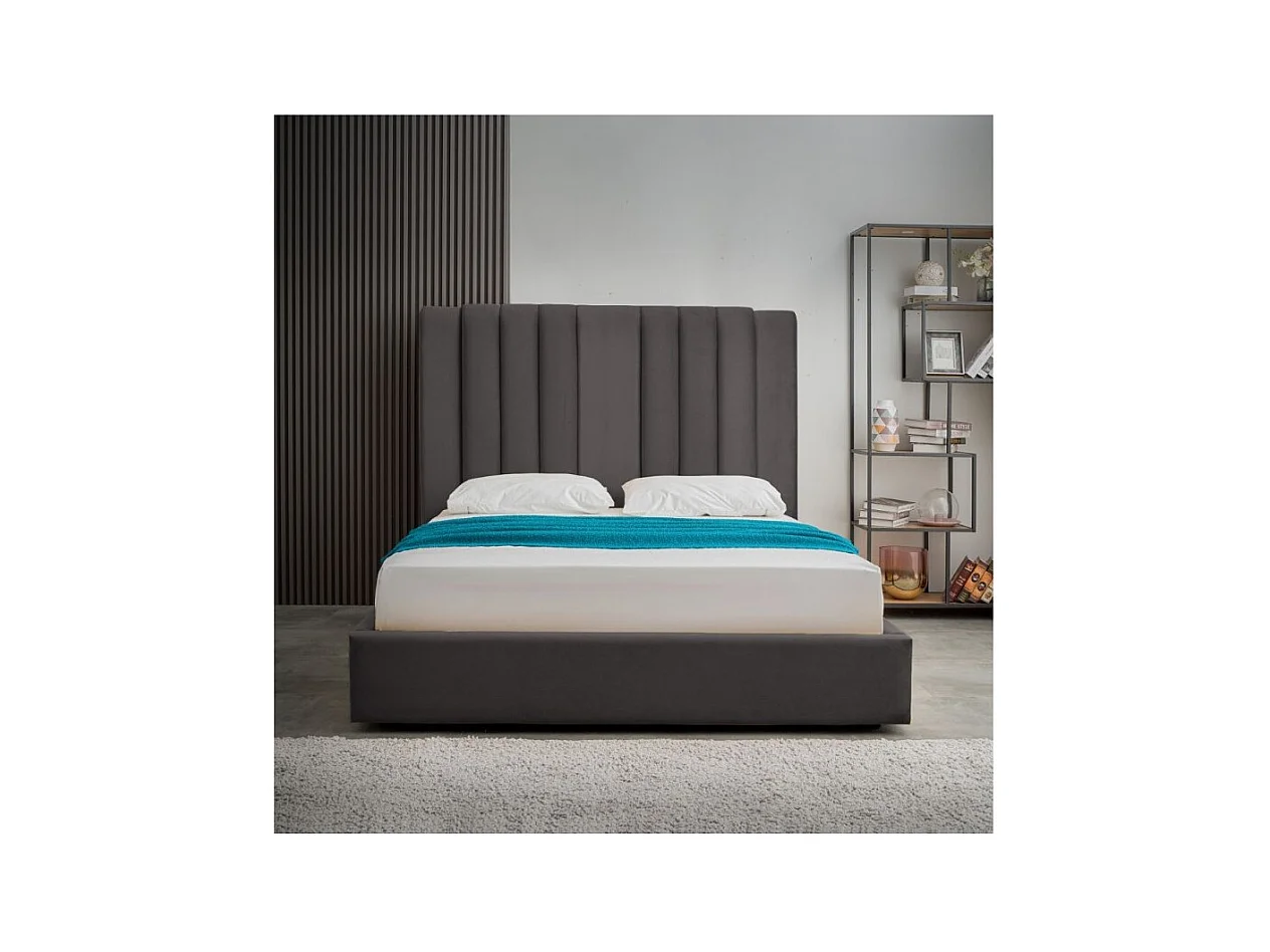 Letto matrimoniale Wilma imbottito con contenitore in tessuto Vogue colore grafite