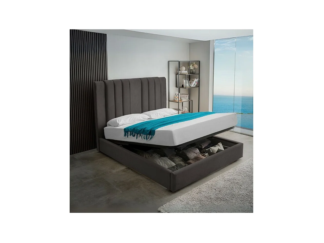 Letto matrimoniale Wilma imbottito con contenitore in tessuto Vogue colore grafite
