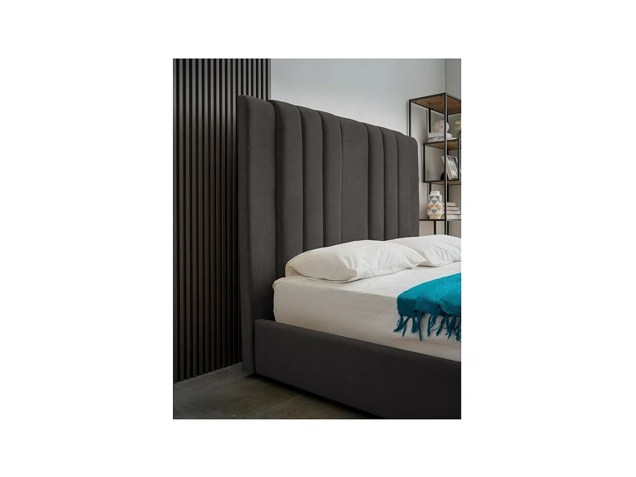 Letto matrimoniale Wilma imbottito con contenitore in tessuto Vogue colore grafite
