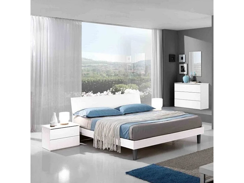 Letto matrimoniale in legno bianco 170x205x88h Manitoba