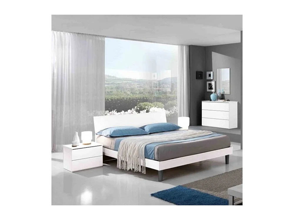 Letto matrimoniale in legno bianco 170x205x88h Manitoba