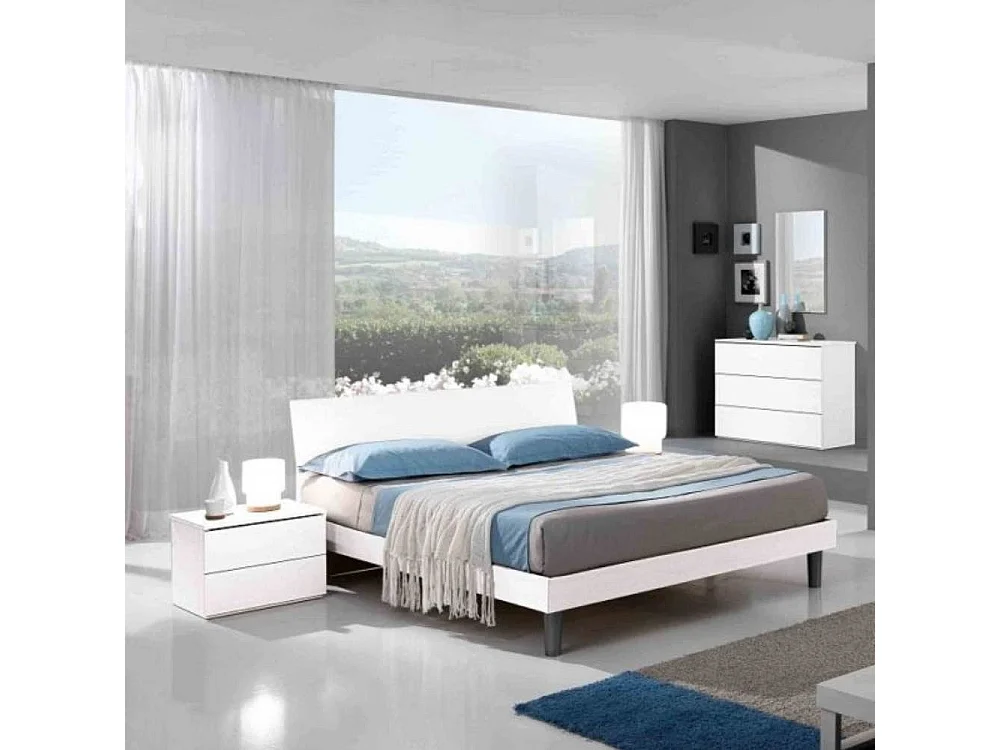 Letto matrimoniale in legno bianco 170x205x88h Manitoba