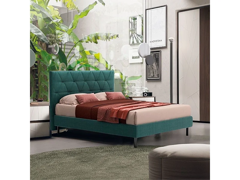 Letto matrimoniale contenitore testiera trapuntata Cody colore turchese