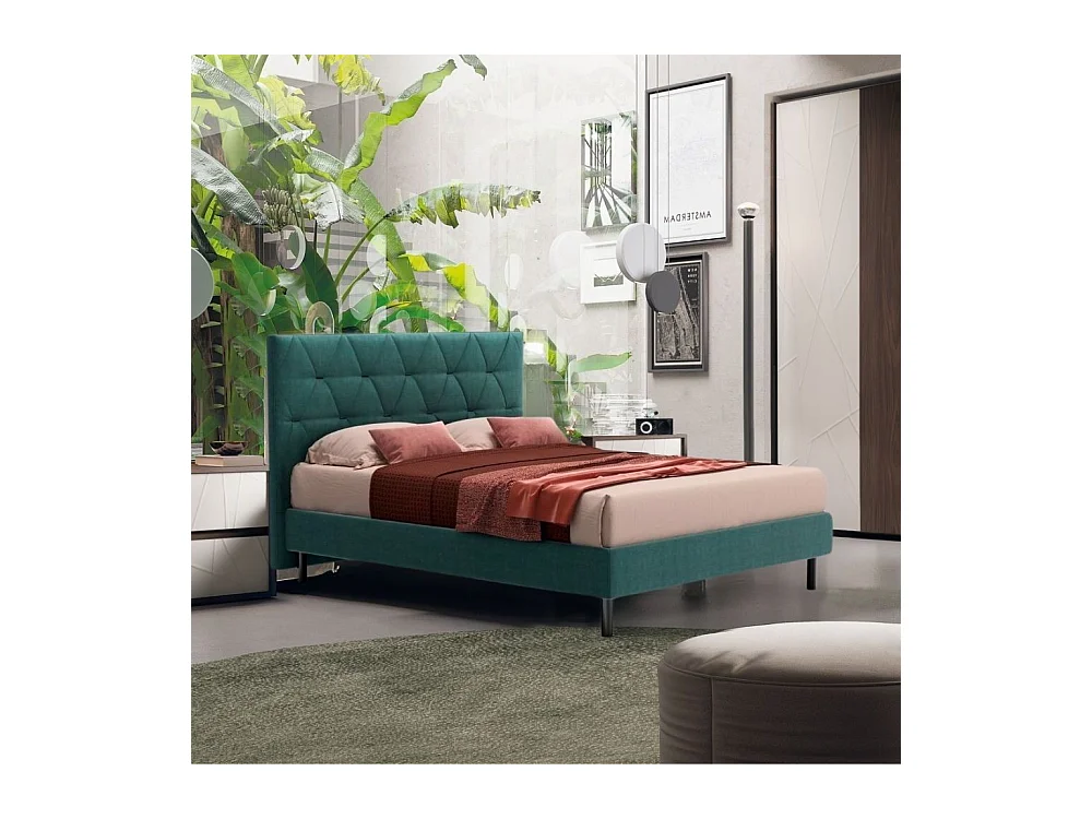 Letto matrimoniale contenitore testiera trapuntata Cody colore turchese