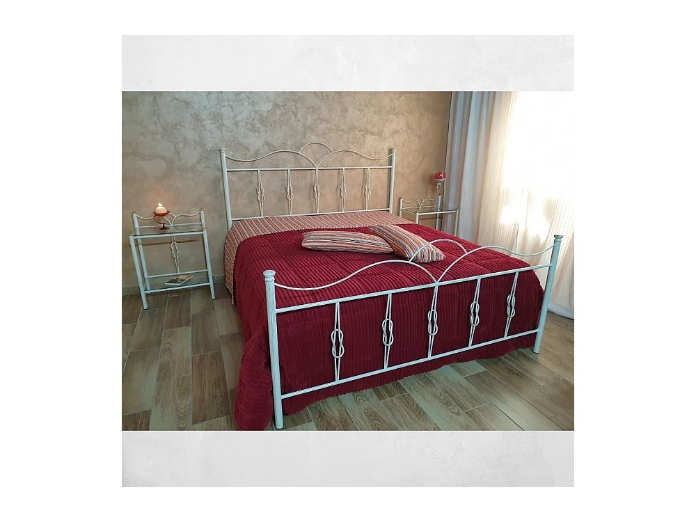 Letto matrimoniale ferro battuto Primula colore bianco oro