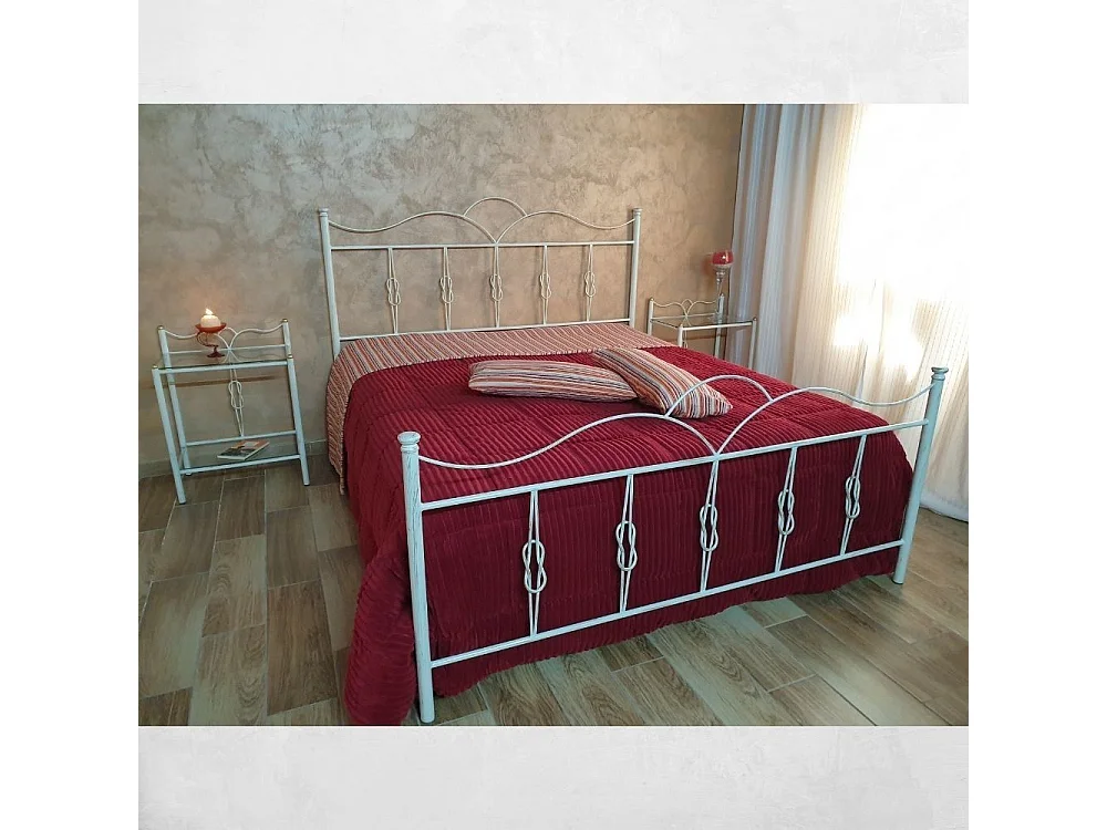 Letto matrimoniale ferro battuto Primula colore bianco oro