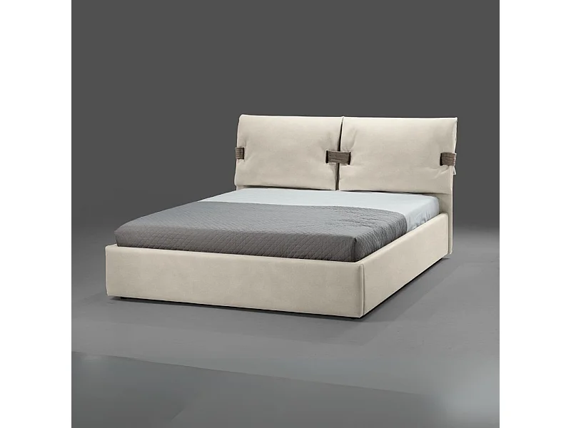 Letto matrimoniale contenitore Grenoble tessuto beige 176x218x118H