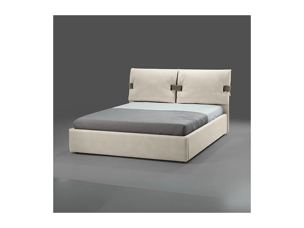 Letto matrimoniale contenitore Grenoble tessuto beige 176x218x118H