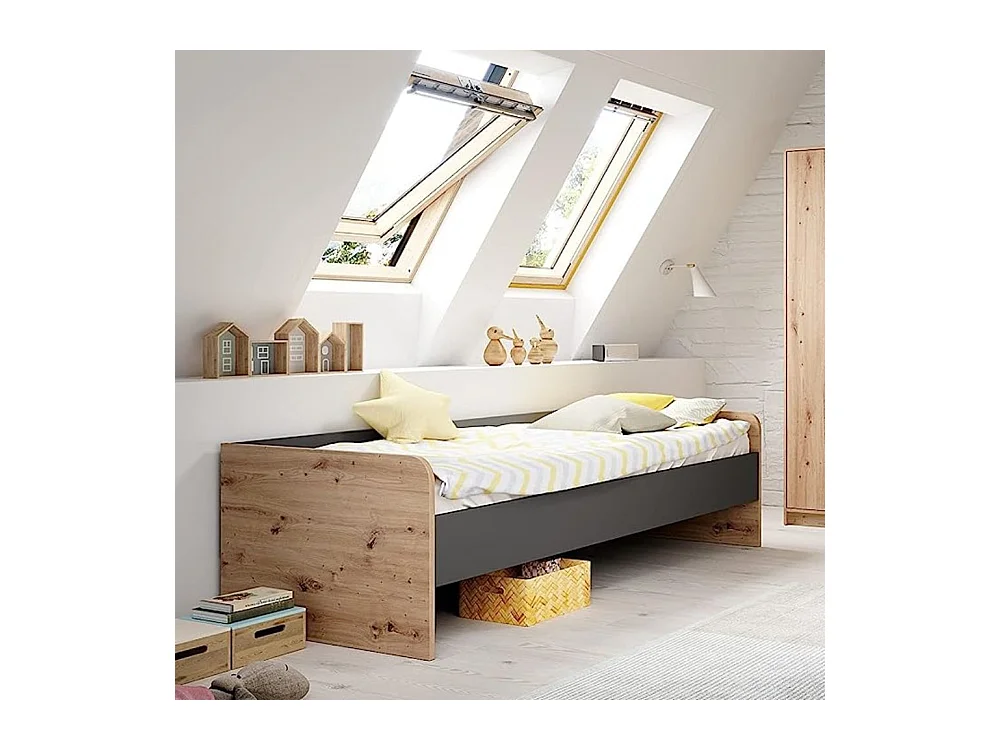Letto singolo in legno rovere e antracite Gap System