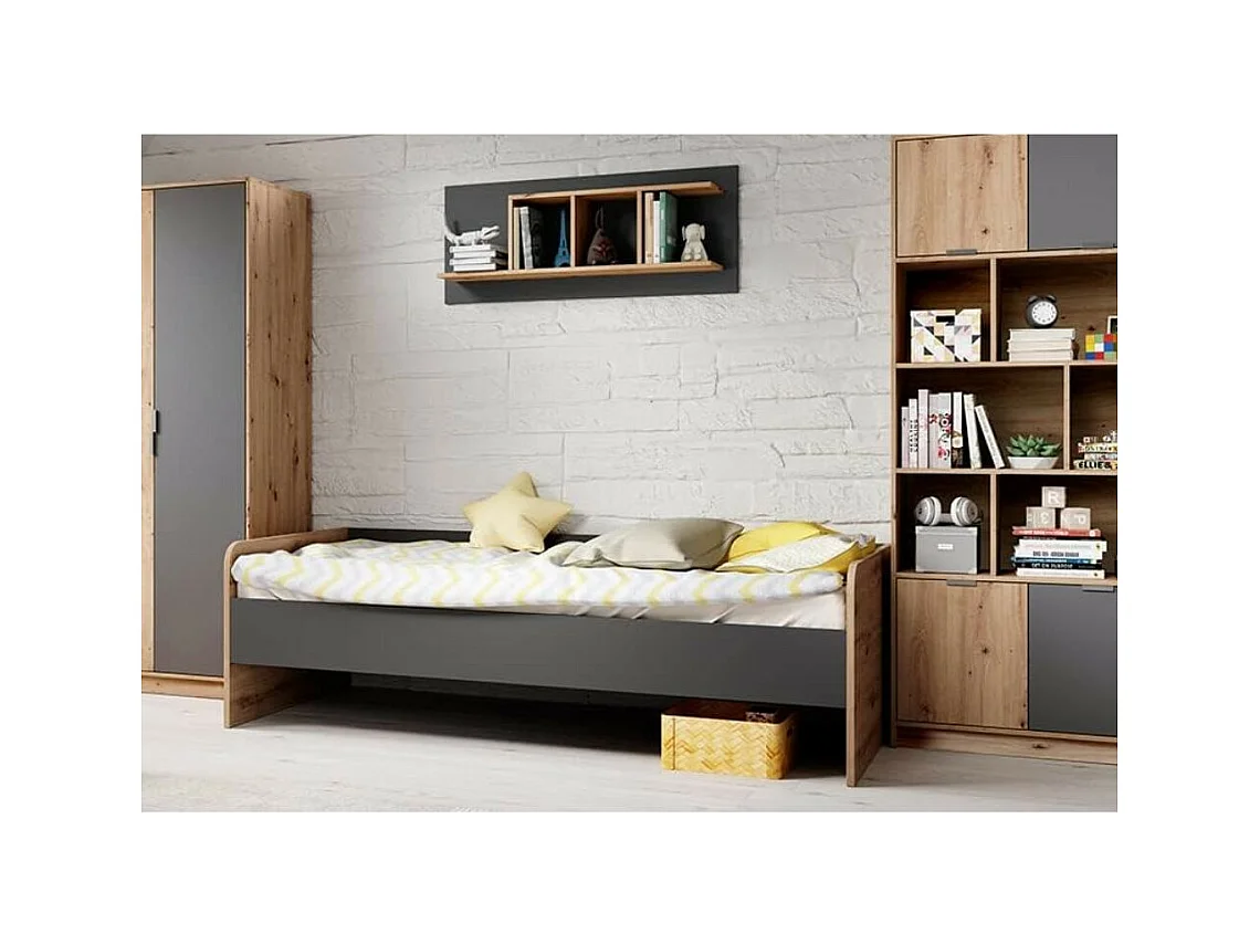 Letto singolo in legno rovere e antracite Gap System