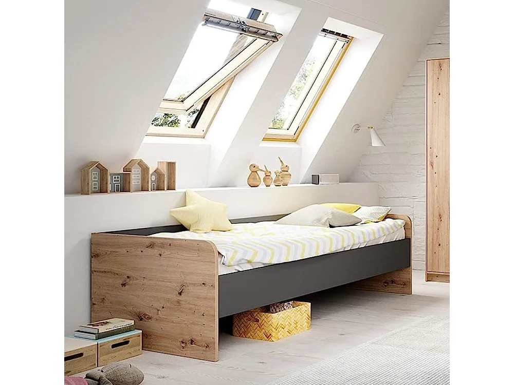 Letto singolo in legno rovere e antracite Gap System
