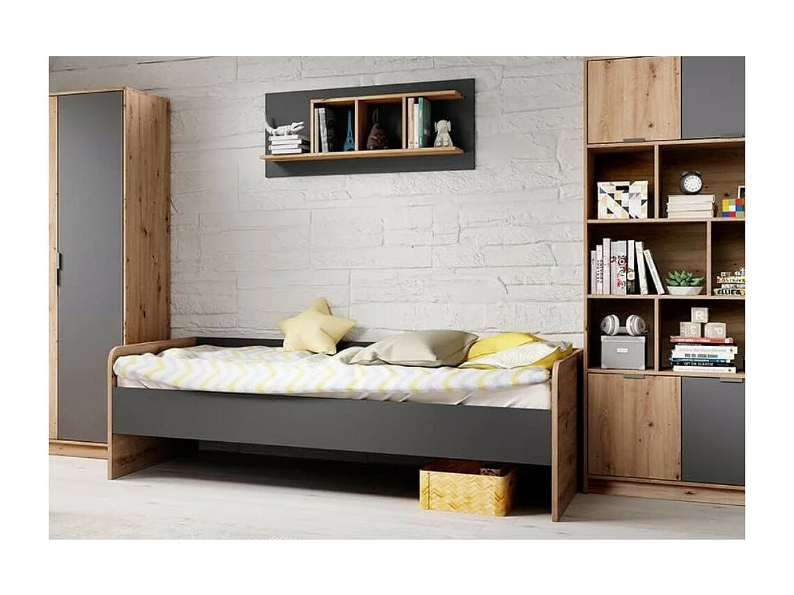 Letto singolo in legno rovere e antracite Gap System