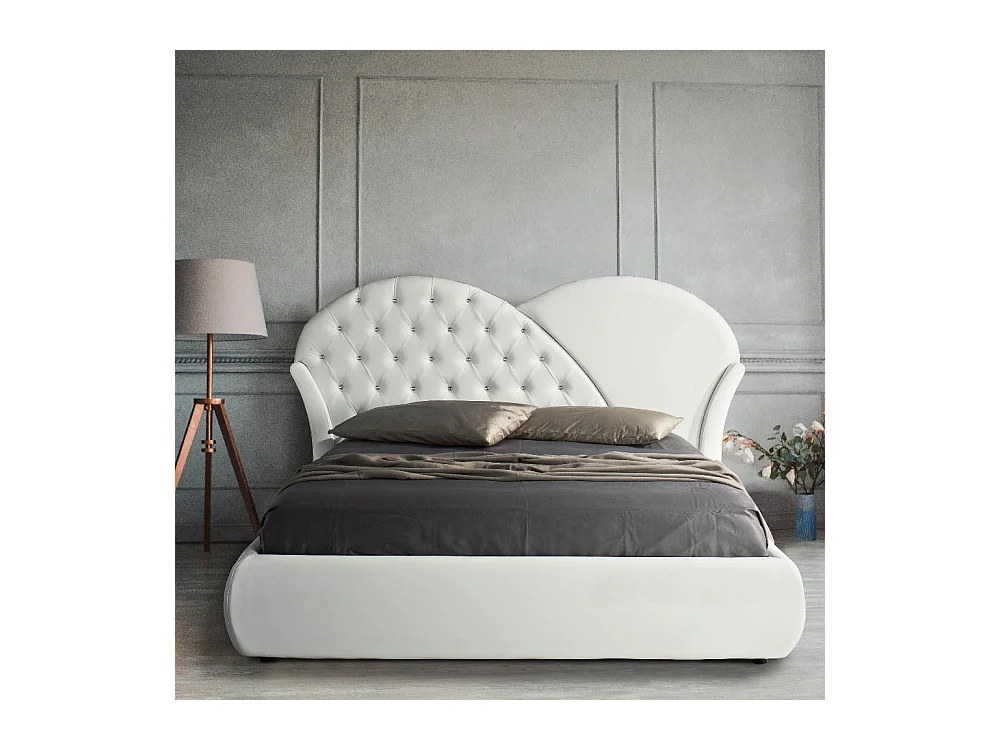 Letto con contenitore Marubi colore bianco bottoni effetto cristallo