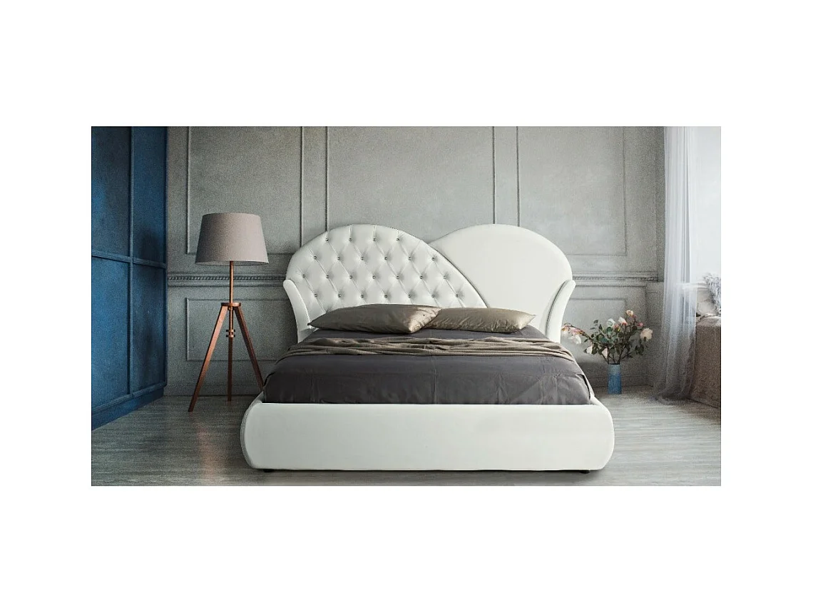Letto con contenitore Marubi colore bianco bottoni effetto cristallo