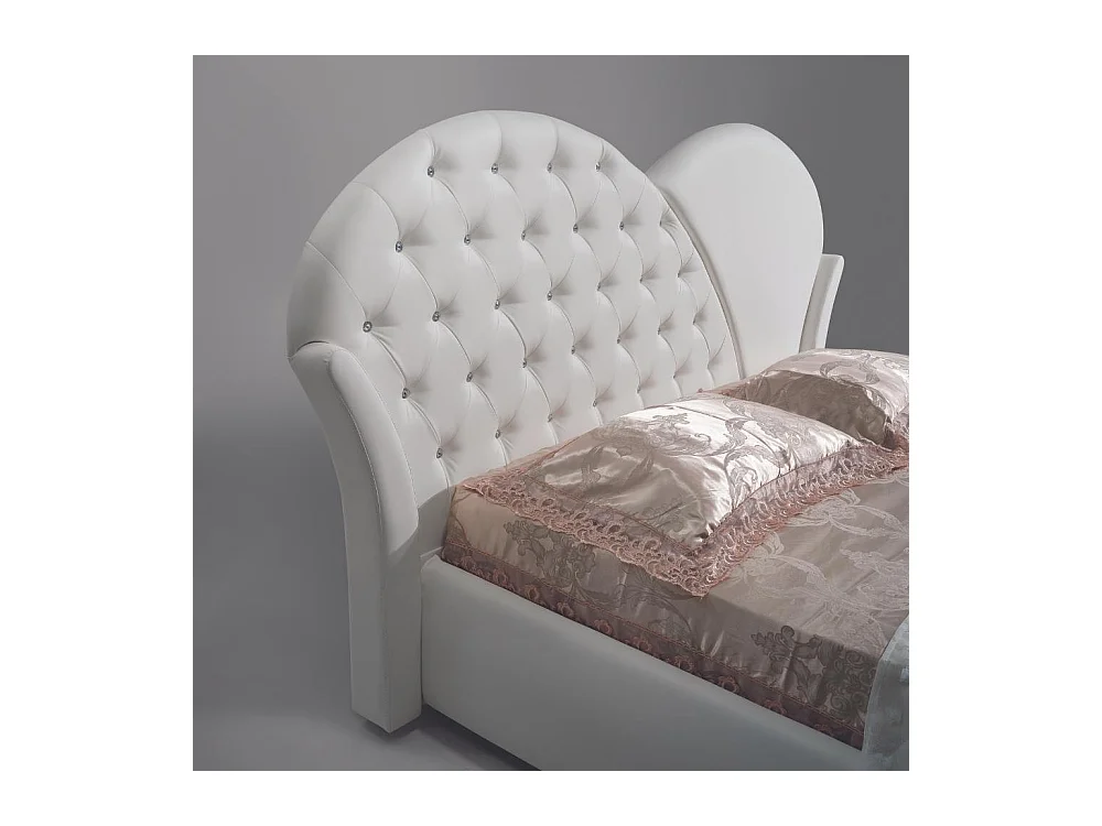 Letto con contenitore Marubi colore bianco bottoni effetto cristallo