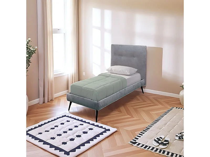 Letto singolo con rete inclusa Stiletto tessuto grigio chiaro