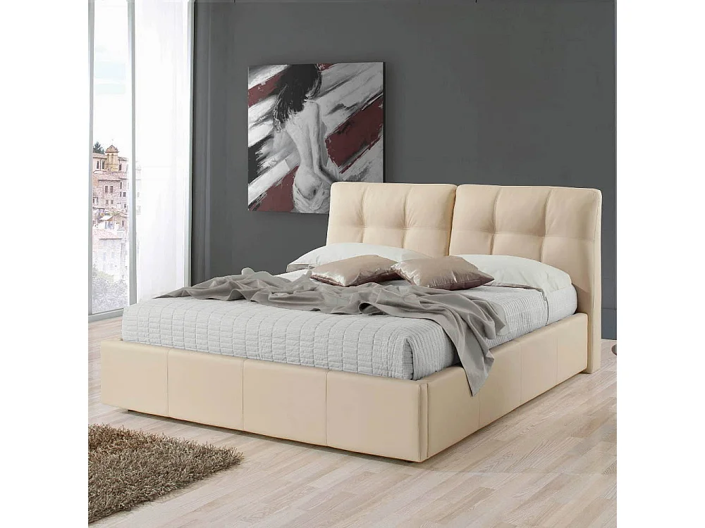 Letto matrimoniale con contenitore Melia ecopelle crema