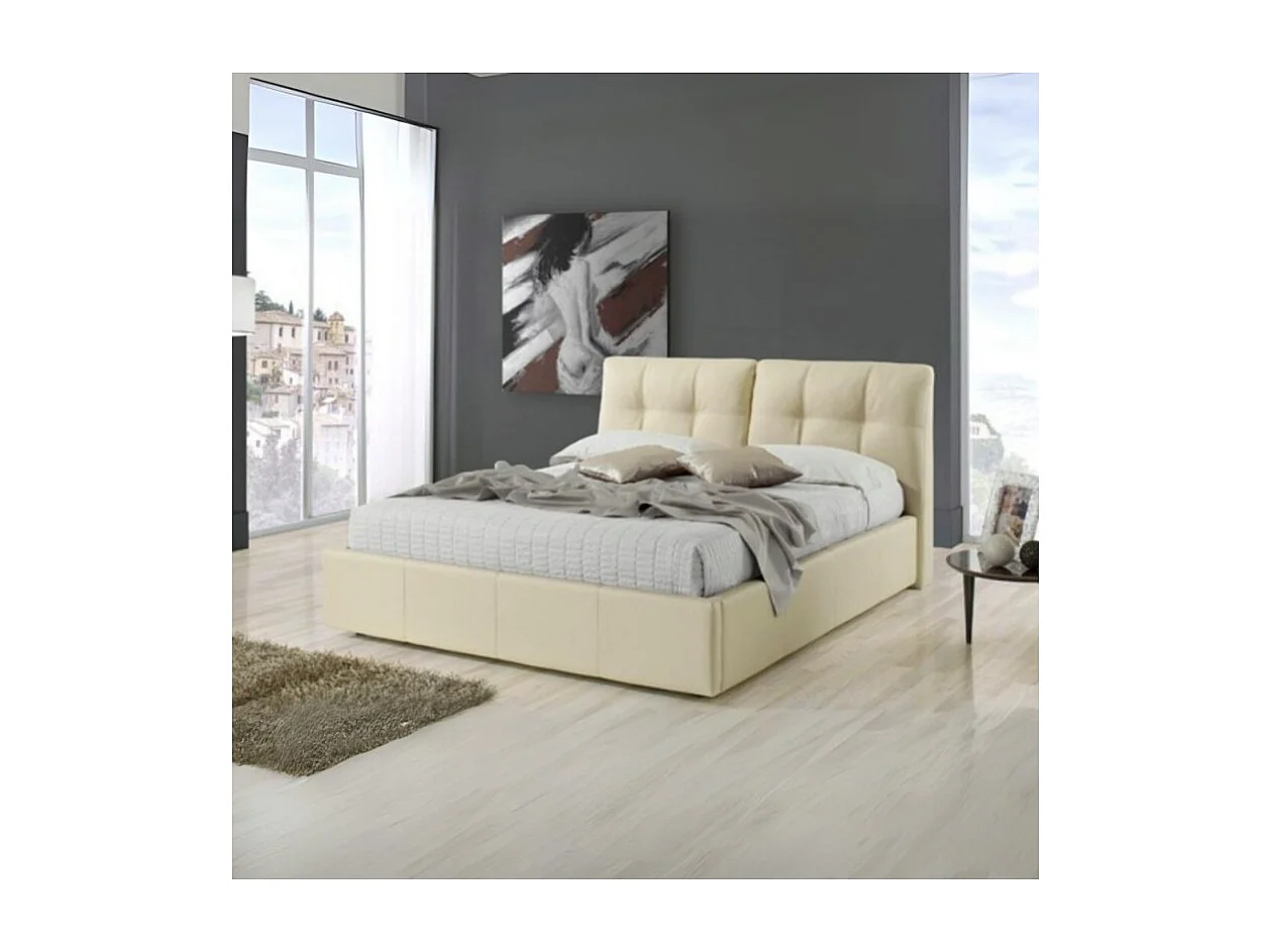 Letto matrimoniale con contenitore Melia ecopelle crema