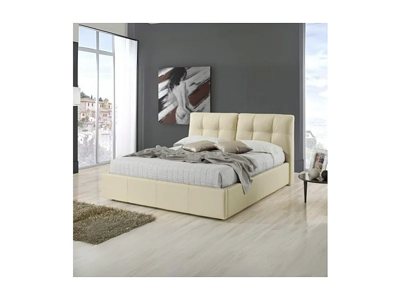 Letto matrimoniale con contenitore Melia ecopelle crema