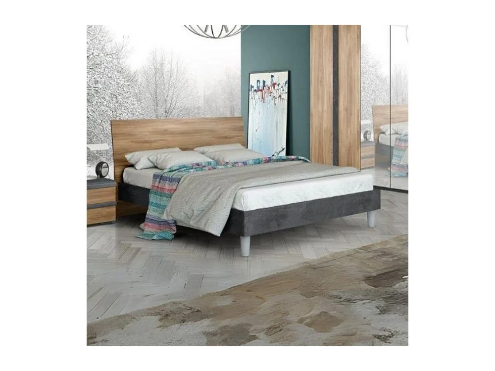 Letto matrimoniale in legno noce dark e antracite Borghese