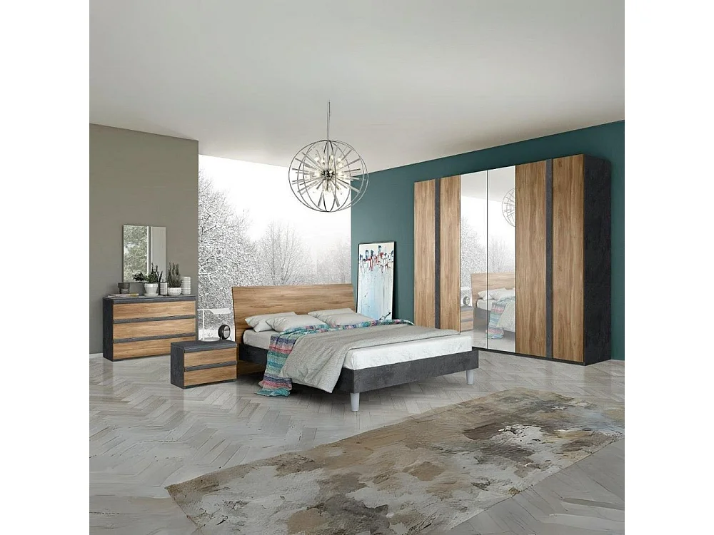 Letto matrimoniale in legno noce dark e antracite Borghese