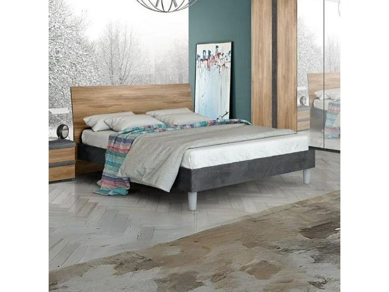 Letto matrimoniale in legno noce dark e antracite Borghese