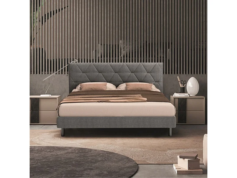 Letto matrimoniale contenitore testiera trapuntata Cody colore grigio