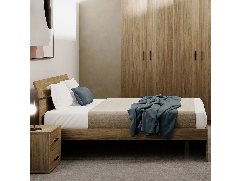 Letto una piazza e mezza in legno colore noce naturale