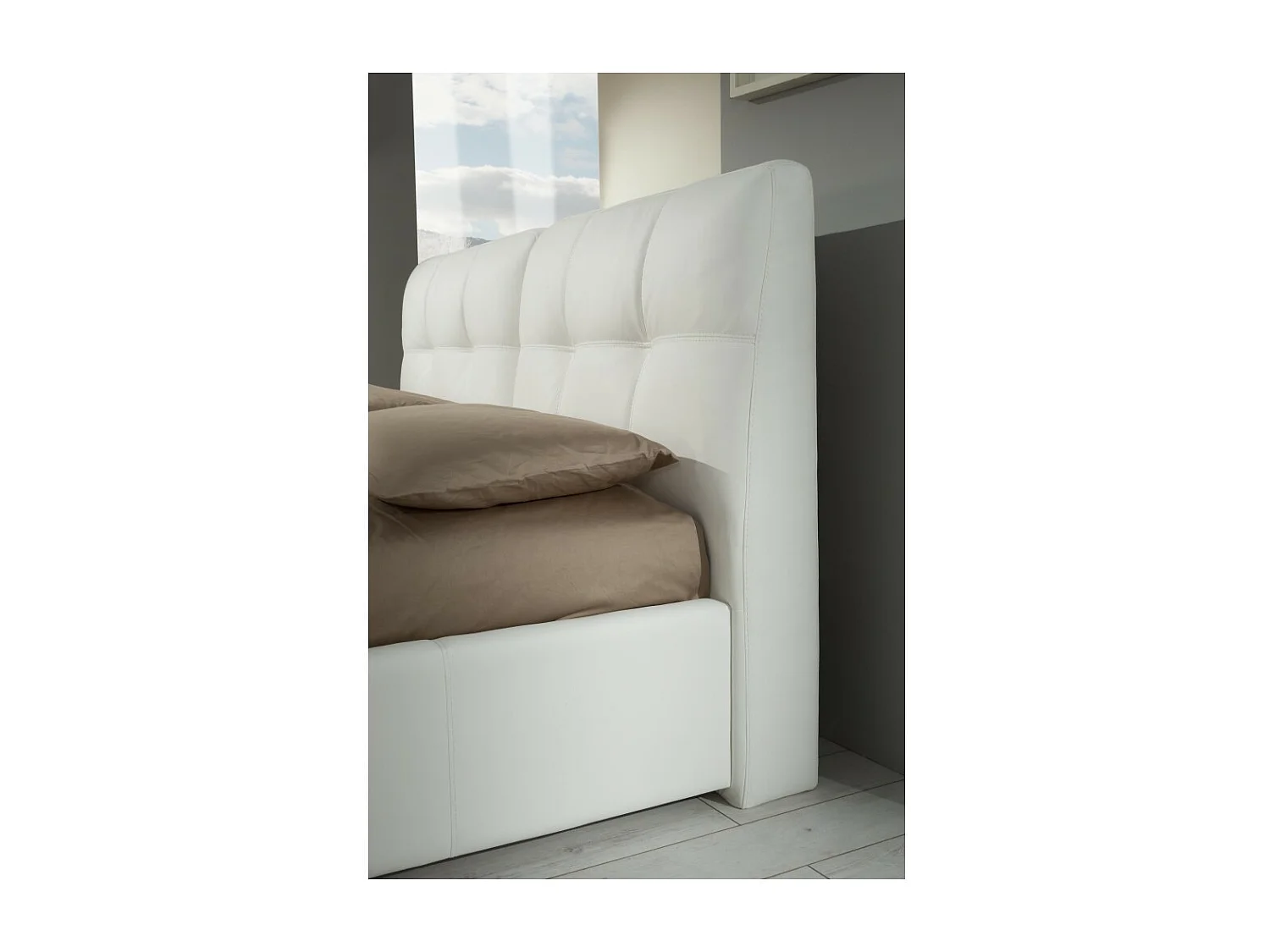 Letto matrimoniale con contenitore Melia ecopelle tortora