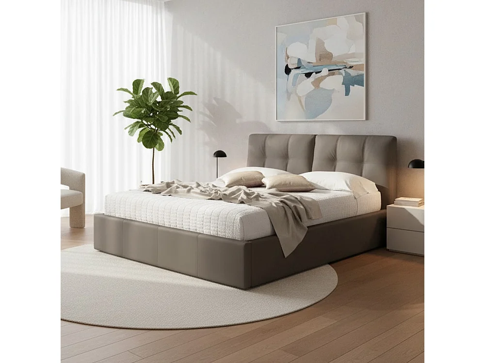 Letto matrimoniale con contenitore Melia ecopelle tortora