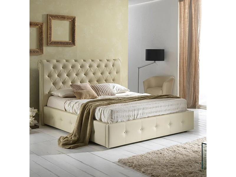 Letto matrimoniale contenitore ecopelle crema Peninsula 180x233x120H